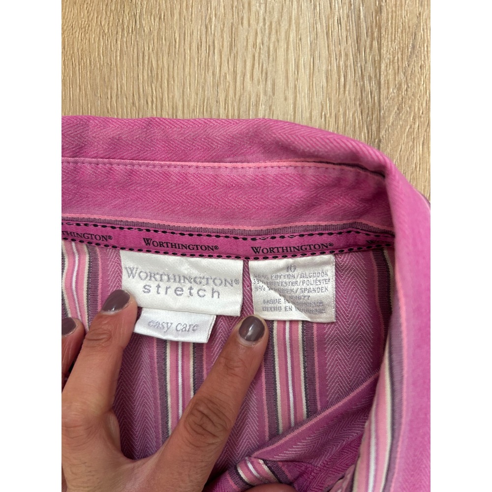 Pink Purple Striped Button Down Shirt Vintage Office Siren 10 Preppy longsleeve - Picture 3 of 5